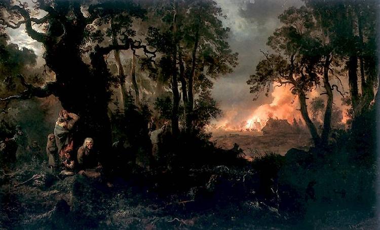 Franciszek Kostrzewski Fire of village Germany oil painting art